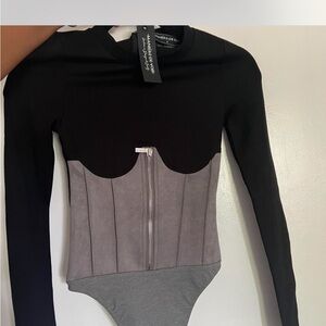 Maniere De Voir Corset Black and Gray Bodysuit